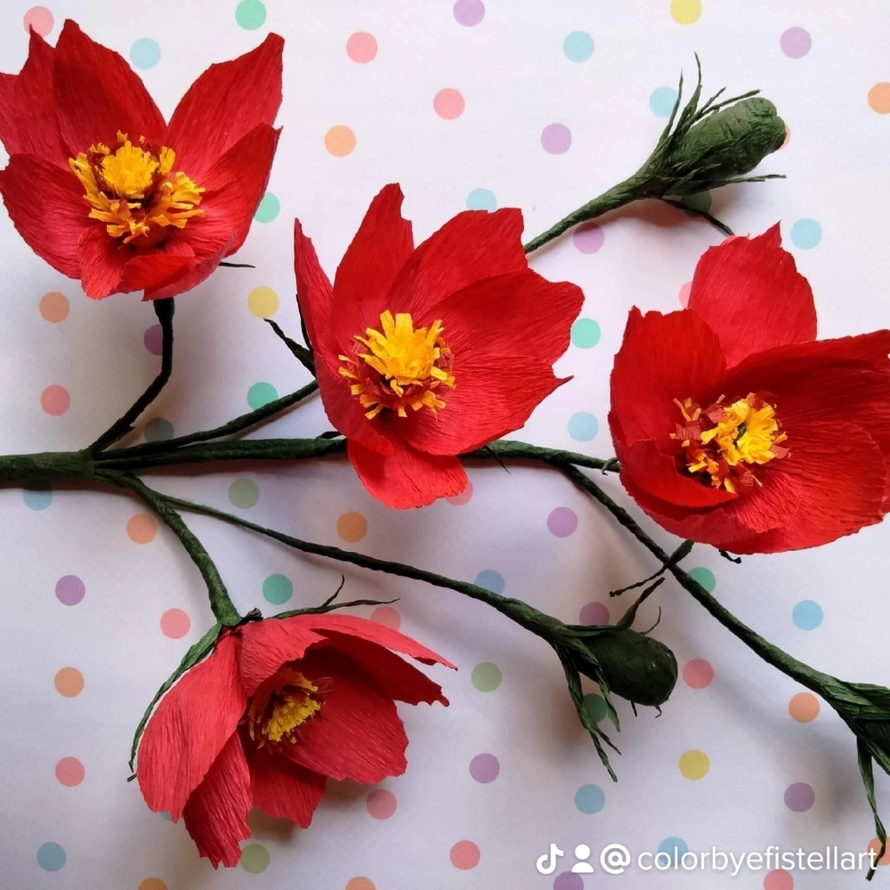 Handmade paper flowers on steam